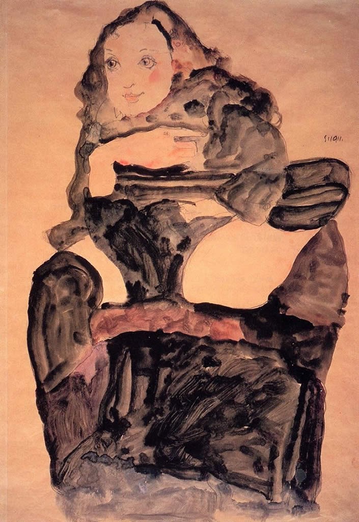Egon Schiele Seated Girl with Raised Left Leg